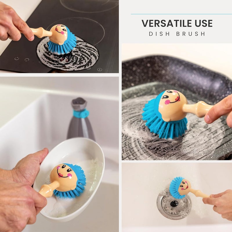 Vigar Dolls Dish Brush with Ergonomic Handle and Dress-Shaped Brush Holder, Dish Brush with Handle for Kitchen Dishes and Sink Cleaning, Gray, Blue - Image 4